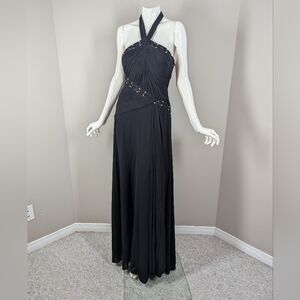 BCBG Max Azria Black Beaded Halter Gown Formal Prom Gala Evening Dress 2